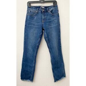 Dear John Women's Straight Leg Raw Hem Stretch Denim Jeans Distressed 26 Modern